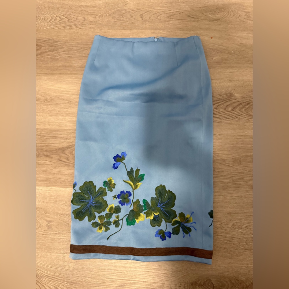 NWT mandalay vintage Floral Embroidered Blue Skirt